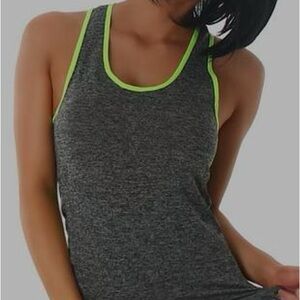 Old Navy Active Gray Racerback Tank Top with Neon Green Trim Sleeveless Large